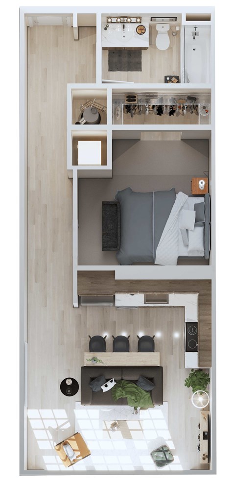Floor plan for 1 bed, 1 bath, 655 sqft